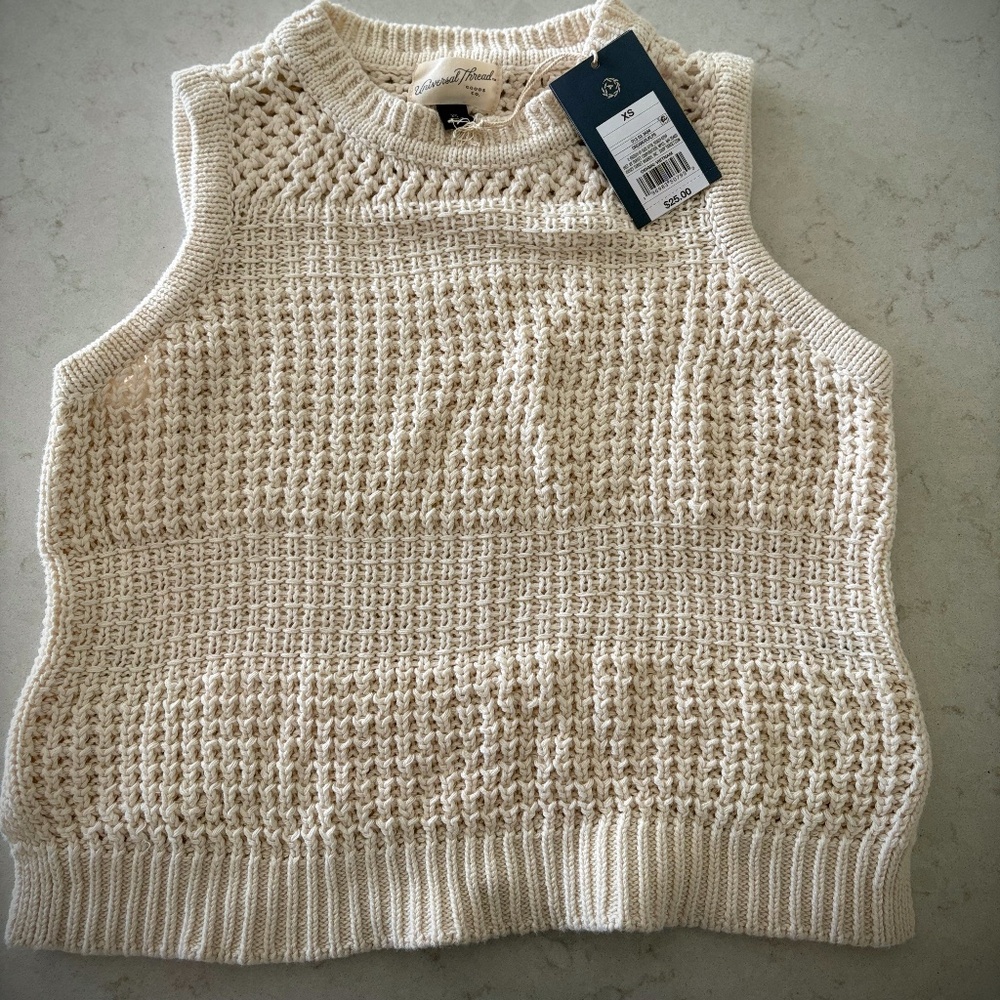 Women's Openwork Sweater Tank Top - Universal Thread™ Cream XS Women's Openwork